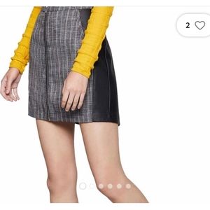 Faux leather and tweed zipped front mini skirt